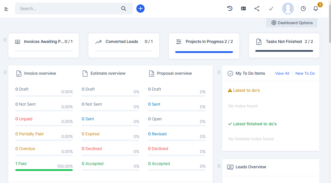 CRM Dashboard Screenshot